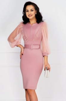 Rochie de ocazie Mayra rose cu strassuri si fulgi decorativi