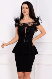 Rochie de ocazie neagra Iviana cu peplum si fulgi la umeri