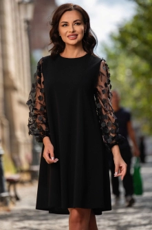Rochie de ocazie neagra lejera cu flori 3D