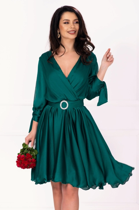 Rochie de ocazie Saray verde in clos cu catarama pretioasa