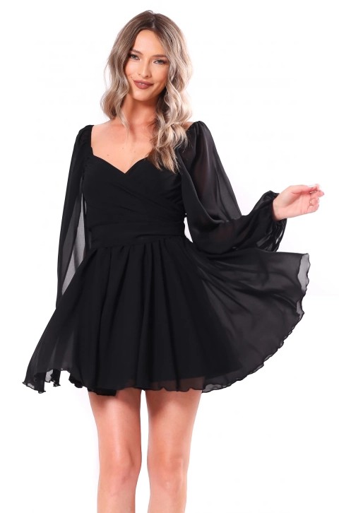 Rochie de ocazie scurta din voal negru in clos