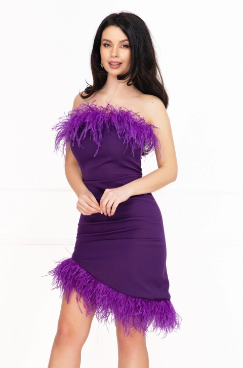 Rochie de ocazie Skylar mov asimetrica cu fulgi