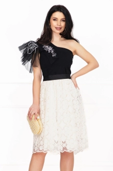 Rochie de ocazie Venezia bicolora in clos cu fulgi si pietre decorative