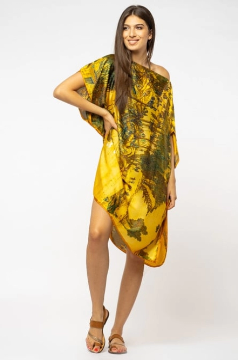 Rochie de plaja tip poncho din matase cu imprimeu inspirat din pictura moderna
