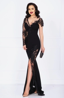 Rochie de seara Dessa lunga neagra cu spartura pe picior