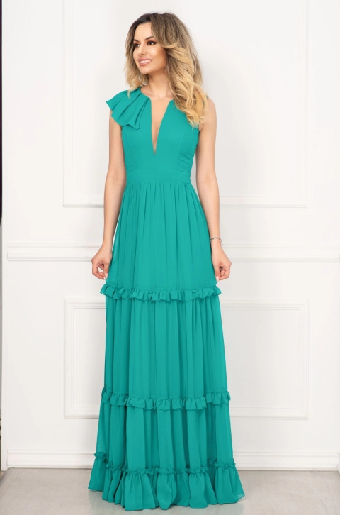 Rochie de seara Fofy turquoise cu volane