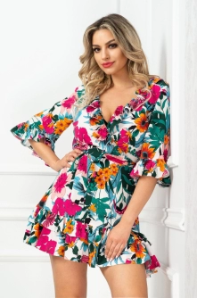 Rochie de vara InPuff scurta cu volane si imprimeu tropical
