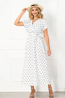 Rochie de vara lunga alba cu floricele albastre brodate