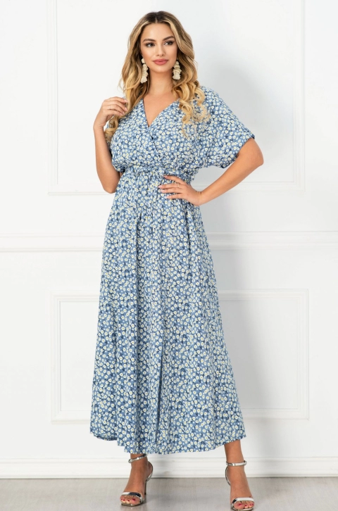 Rochie de vara lunga lejera bleu cu imprimeu margarete