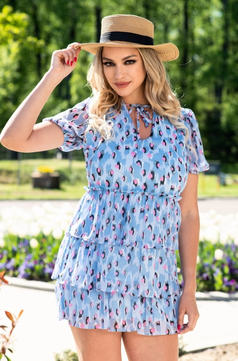 Rochie de vara mini bleu cu volane si picatele