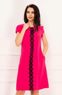 Rochie de zi Effect fucsia lejera cu insertie dantela neagra