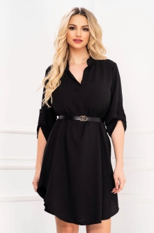 Rochie de zi lejera neagra din vascoza cu accesoriu curea