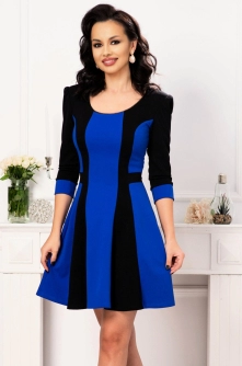 Rochie de zi Muna in clos neagra cu dungi albastru royal