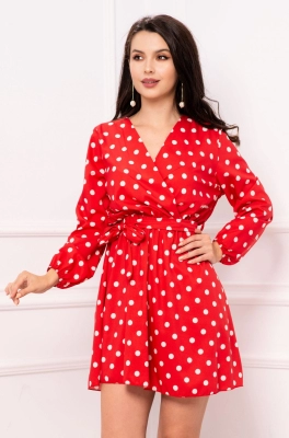 Rochie de zi rosie cu buline albe
