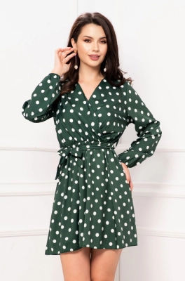 Rochie de zi verde cu buline albe