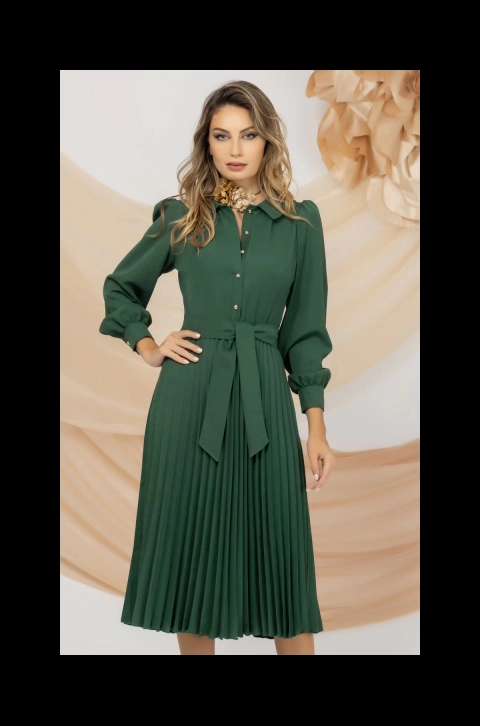 Rochie de zi verde Pretty Girl cu pliseuri
