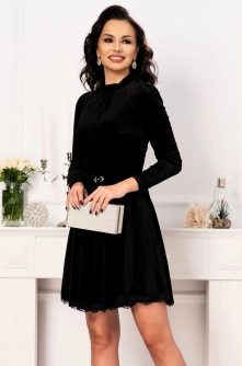 Rochie din catifea premium Noelle neagra in clos cu guler cret