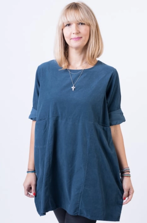 Rochie din catifea reiata, oversize, turcoaz inchis