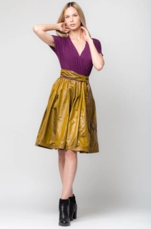 Rochie din tricot mov si tafta bronz