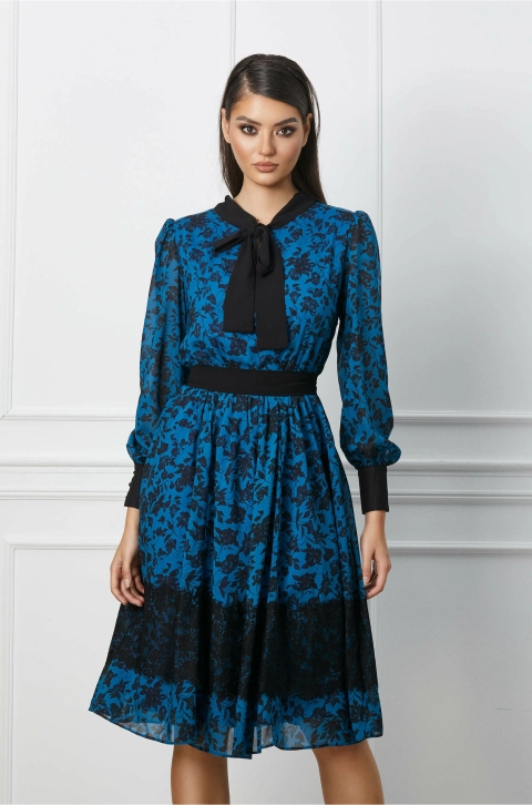 Rochie Dy Fashion albastra cu imprimeu negru