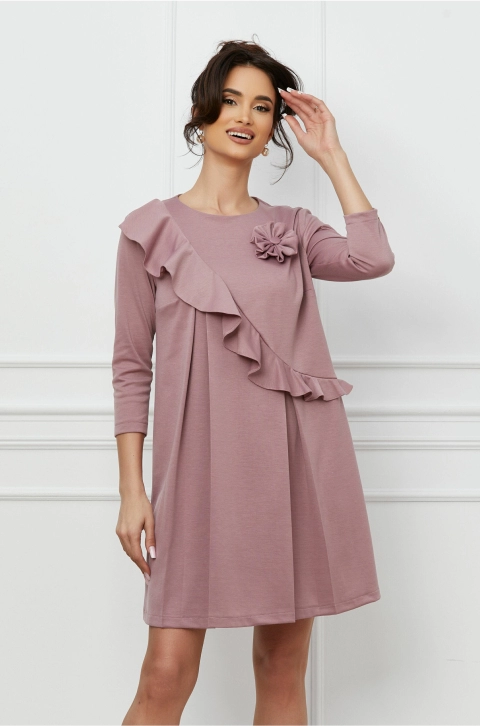 Rochie Dy Fashion lila cu volan si floare 3D