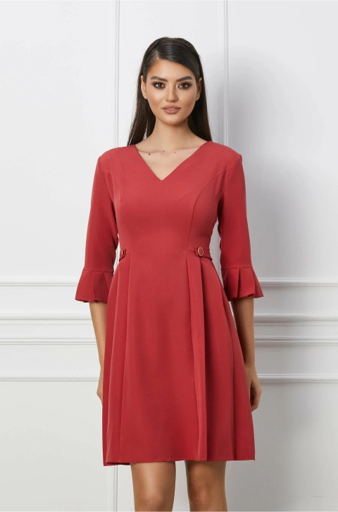 Rochie Dy Fashion roz coniac cu nasturi si pliuri in talie