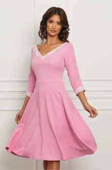 Rochie Dy Fashion roz cu dantela si perlute