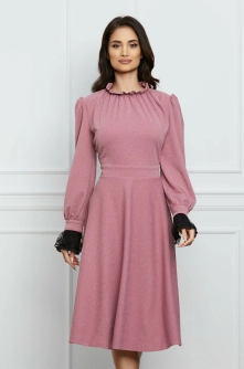 Rochie Dy Fashion roz din lurex cu dantela la maneci