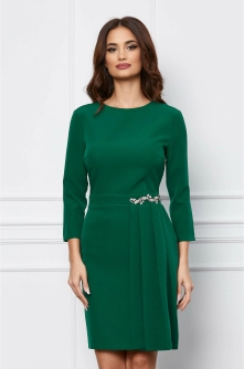 Rochie Dy Fashion verde cu pliuri si accesoriu in talie