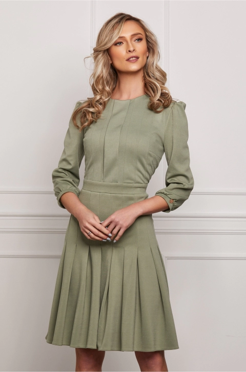 Rochie Dy Fashion verde fistic cu pliuri pe fusta