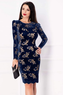 Rochie eleganta de ocazie Graciela bleumarin cu lalele brodate