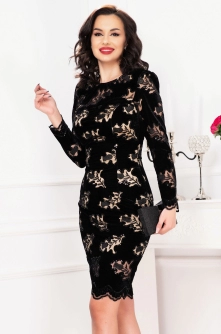 Rochie eleganta de ocazie Graciela neagra cu lalele brodate