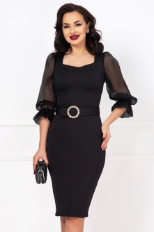 Rochie eleganta de ocazie neagra cu maneci din organza