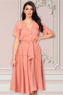 Rochie eleganta de vara piersica din voal creponat