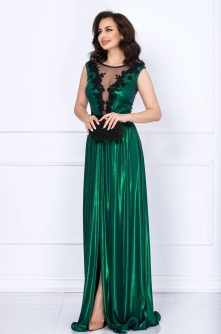 Rochie eleganta Ginette verde peliculizata cu broderie aplicata