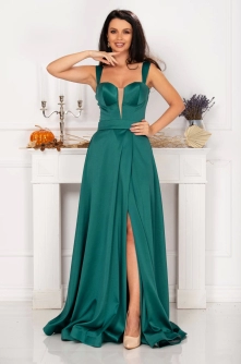 Rochie eleganta lunga Yennifer verde cu crapatura pe picior