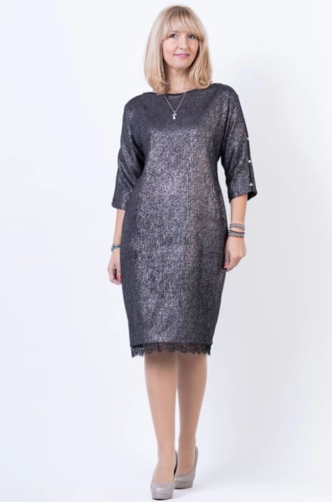 Rochie eleganta neagra cu lurex argintiu si dantela