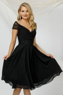 Rochie eleganta Pretty Girl neagra din voal cu detalii din tulle si paiete