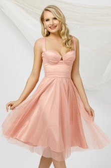 Rochie eleganta rose din tulle Pretty Girl cu buline si bust tip corset