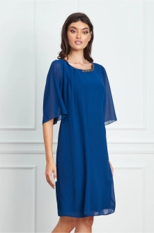 Rochie Gina bleumarin cu pliuri si aplicatie la baza gatului