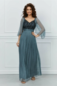 Rochie Ginette lunga gri petrol din matase