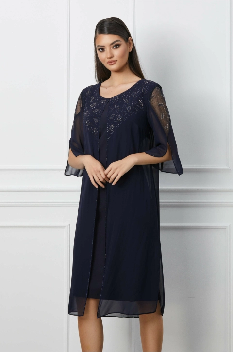 Rochie Hannah bleumarin cu strasuri