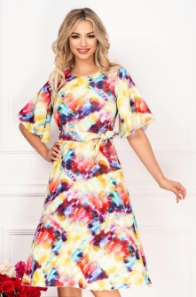 Rochie in clos Molly cu imprimeu multicolor si maneci evazate by InPuff