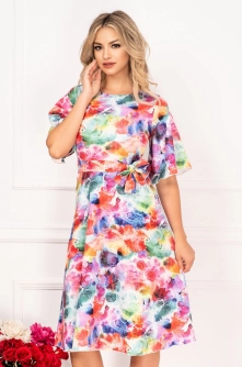 Rochie in clos Molly cu maneci evazate si imprimeu colorat by InPuff