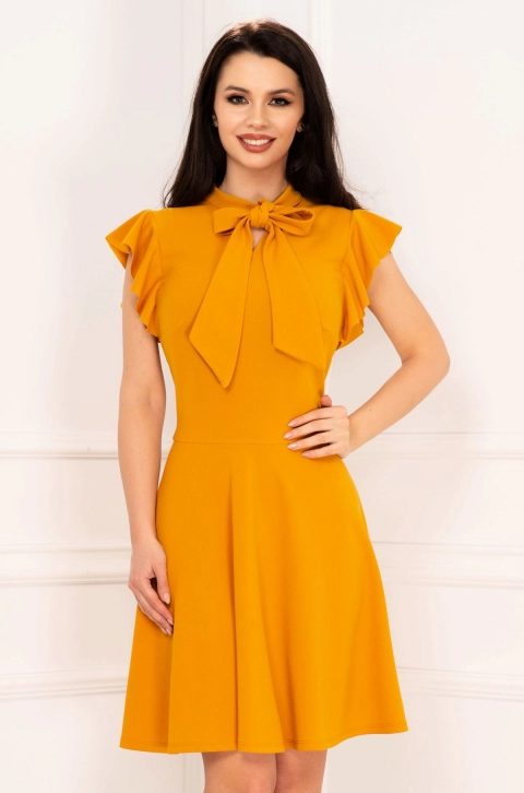 Rochie in clos mustar de zi Candy cu volane la umeri