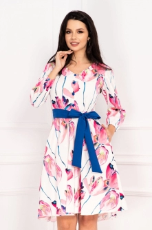 Rochie InPuff de zi ecru in clos cu imprimeu floral lalele