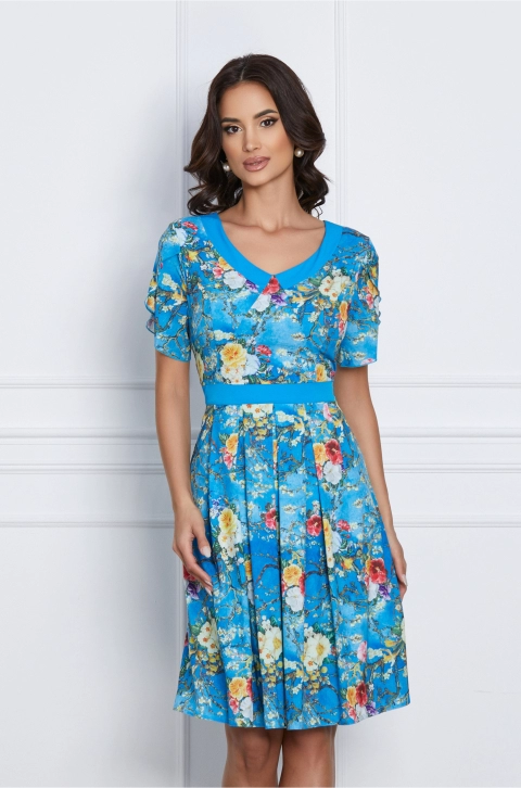 Rochie Kara albastra cu flori colorate