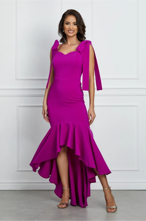 Rochie LaDonna mov asimetrica cu volan la baza