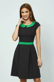 Rochie LaDonna neagra cu buline si detalii verzi