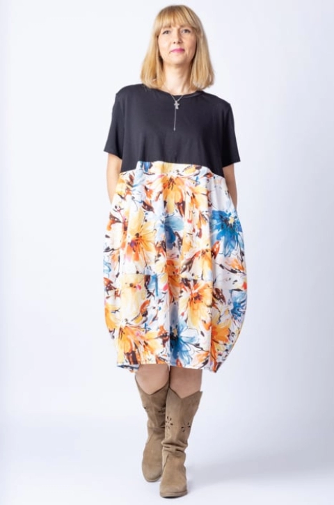Rochie lalea cu bust negru si imprimeu floral
